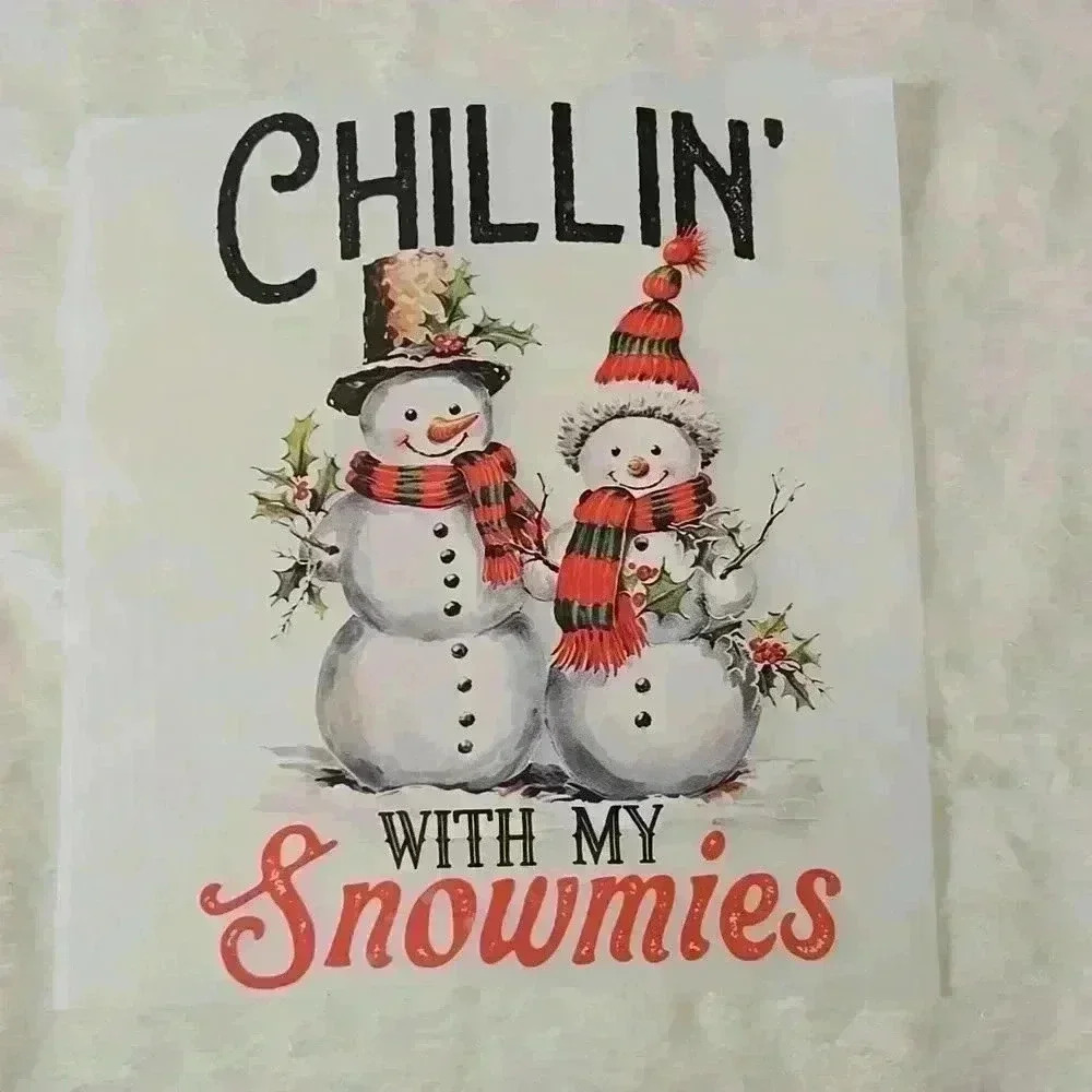 Chillin' With My Snowmies Vintage Style Christmas Snowman DTF Transfer